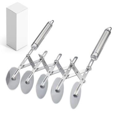 Imagem de Cortador de massa profissional de 5 rodas – Ferramenta de pizza e massa de aço inoxidável, utensílio de cozinha multiuso para assar, cortar treliça, divisão de biscoitos - Roda de pastelaria