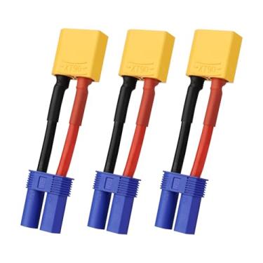 Imagem de TMH 3 peças macho XT90 para fêmea EC5 plugue conector adaptador com fio de silicone 14 AWG, 5 cm cabo para bateria RC LiPO FPV drone carregador ESC