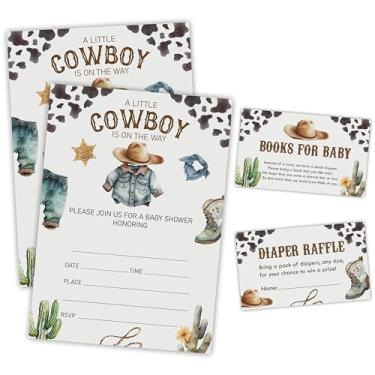 Imagem de EXW A Little Cowboy Is On The Way! 25 cartões de convite de chá de bebê com envelopes, 25 cartões de solicitação de livros e ingressos de sorteio de fraldas, lembrancinha e suprimentos de festa