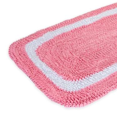 Imagem de Kit 2 Tapetes 60cm x 40cm Frufru Multiuso Malha Gel Decoração Sala Quarto Cozinha (ROSA - BRANCO)