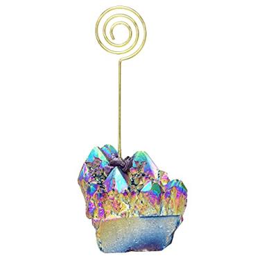 Imagem de rockcloud Suporte de cartão de mesa de quartzo de cristal revestido de titânio, suporte de memorando com números dourados para festa de casamento, decoração de escritório em casa, formato de ciclo