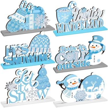 Imagem de Wonderjune 6 peças de decorações de mesa de inverno floco de neve boneco de neve centro de mesa de madeira decoração do país das maravilhas para festa temática inverno é tema de neve Natal aniversário