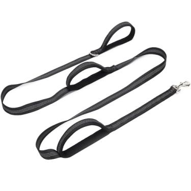 Imagem de SEPXUFORE Coleira de cachorro com três alças de 2,4 m, trela refletiva de nylon forte com alça tripla para cães de médio porte e treinamento de segurança (preto)