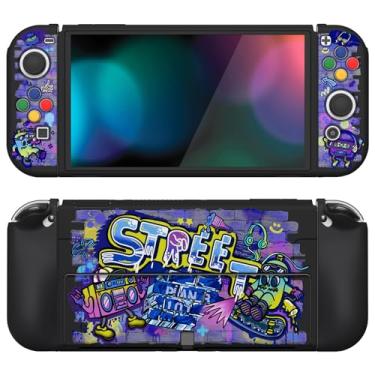 Imagem de PlayVital ZealProtect Capa protetora macia para Nintendo Switch OLED, capa protetora flexível Joycon Grip para Nintendo Switch OLED com pegas de polegar e tampa de botão de direção ABXY - arte de rua