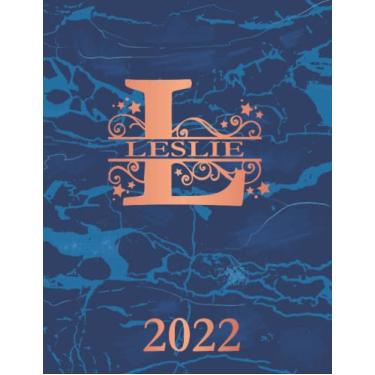 Imagem de Leslie: 2022. Personalized Name Weekly Planner Diary 2022. Monogram Letter L Notebook Planner. Blue Marble & Rose Gold Cover. Datebook Calendar Schedule