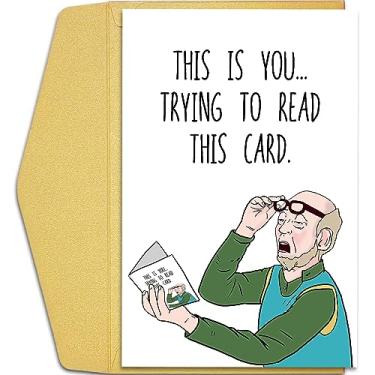 Imagem de Qiliji Cartão de aniversário engraçado para pai, avô, marido, cartão bem-humorado para ele, cartão de velhice para homens, cartão de visão ruim, este é você tentando ler este cartão