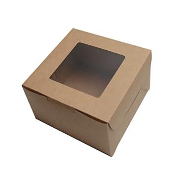 Imagem de PQZKLDP 10 pacotes de caixas de bolo kraft marrom de 8 x 8 x 5 polegadas com janela, embalagem para presente, caixas de padaria, sobremesa, pastelaria, cupcake, biscoitos de torta, com adesi