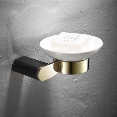 Imagem de Conjunto de ferragens para banheiro de latão maciço preto galvanizado dourado Acessórios para banheiro Instalação perfurada de alta qualidade, suporte para saboneteira