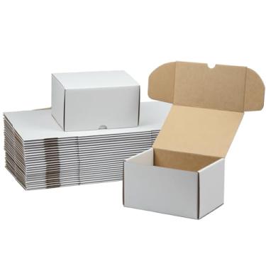 Imagem de HESESOH Conjunto de caixas de transporte de 7x5x4 polegadas com 25, caixa de papelão ondulado branco, mailer de literatura para embalar pequenas empresas