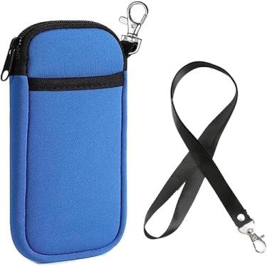Imagem de Capa universal de neoprene para celular com alça de pescoço com zíper para iPhone 16 Plus 15 14 13 12 11 Pro Max Samsung Galaxy S24 Ultra S23+ A54 A15 A14 A04 A33 A34 Google Pixel 7 6 Pro (azul)