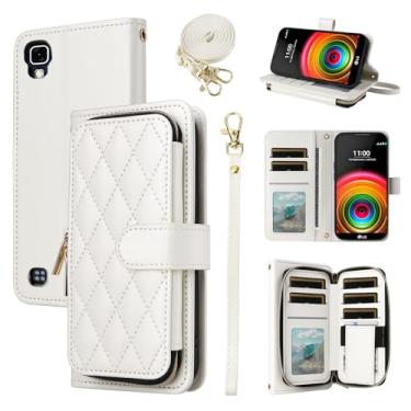 Imagem de Furiet Argyle Capa carteira para LG X Power com alça de pulso, 9+ compartimentos para cartões com zíper bolsa de couro PU de luxo capa de celular xadrez para XPower 1 LS755 K450 mulheres meninas