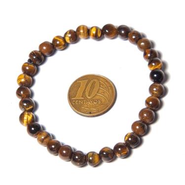 Imagem de Pulseira Pedra Olho de Tigre Fio de Silicone Bolinha 6mm