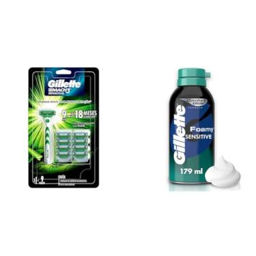 Imagem de Kit Gillette Mach3 Sensitive Aparelho + 9 Cargas Aloe Vera
