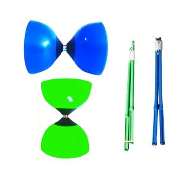 Imagem de Kit Com 2 Ioio Diabolô Profissional Com Par De Baqueta De Madeira (Verde e Azul)