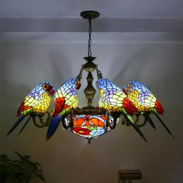 Imagem de Luxo Europeu Papagaio Lustre LED Americano Vintage Cor Criativa Lâmpada Pingente Casa Sala Quarto Hotel Villa Lustre (B 6 luzes)