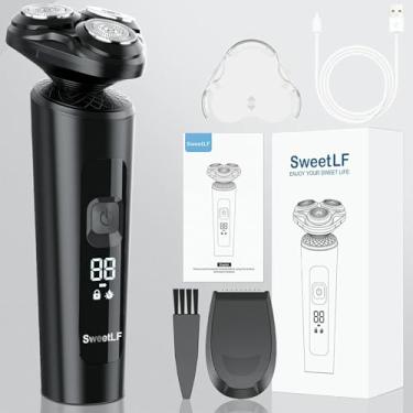 Imagem de SweetLF Navalha elétrica para homens, 2024, IPX7 impermeável, recarregável tipo C, visor de LED, barbear rente e limpo, fácil de limpar, tempo de uso de 120 minutos, garantia de 2 anos, preto