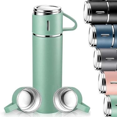 Imagem de Conjunto Garrafa Térmica Vacuum Flask Set 500ml Com 3 Xícaras MS702 (Verde)