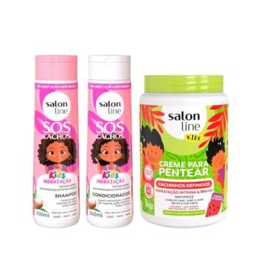 Imagem de Salon Line, SOS Cachos Kids Hidratação, Kit com Shampoo e Condicionador + Creme de Pentear Cachinhos Definidos, Veganos - Cabelos Ondulados, Cacheados e Crespos, 300 ml e 1 kg