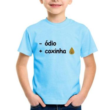 Imagem de Camiseta Infantil Menos ódio, Mais coxinha - Foca na Moda, Azul bebê, 