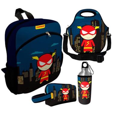 Imagem de Kit Escolar Infantil Mochila de Costas + Lancheira Térmica + Necessaire Plus + Squeeze de Alumínio-Unissex