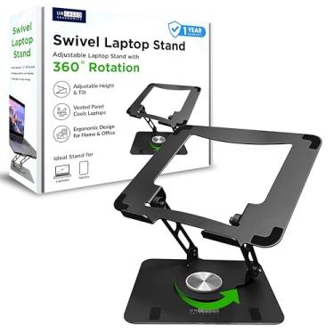 Imagem de Uncaged Ergonomics Suporte giratório de laptop para mesa, suporte ajustável para iPad para mesa com rotação de 360, suporte portátil para laptop para escritório doméstico (Preto)