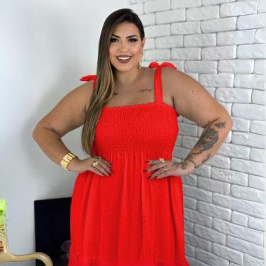 Imagem de Vestido Feminino Midi Soltinho Plus Size - Donna Lu, GG, Vermelho