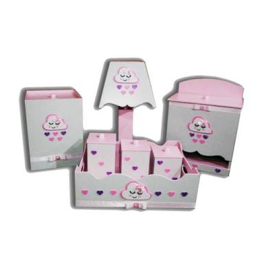 Imagem de Kit Higiene bebê MDF Nuvem Chuva de Amor Chuva de Bençãos Cinza e Rosa