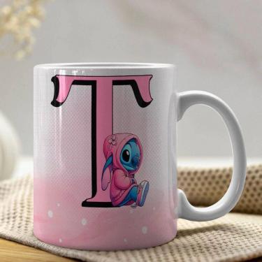 Imagem de Caneca De Porcelana Stitch Letras A-z 325ml Rosa T