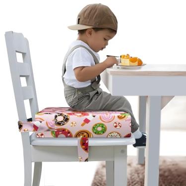 Imagem de Assento elevatório infantil para mesa de jantar, assento elevatório portátil para cadeira de cozinha, almofada de espuma de alta densidade de 10 cm com alças de segurança ajustáveis e fundo