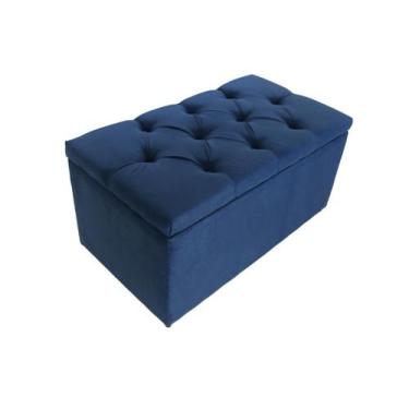 Imagem de Puff Baú Infantil 90x50x45cm Na cor Azul Marinho e no Tecido Veludo Li
