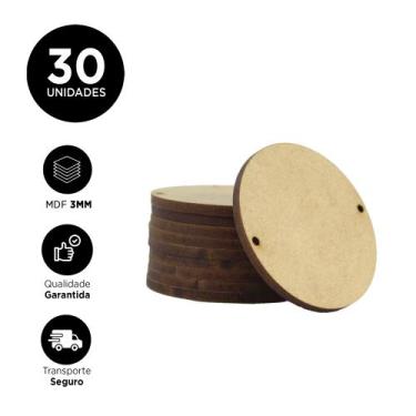 Imagem de Mini Chapa Redonda MDF Dois Furos Tag Madeira Chaveiro Ornamento - Baz