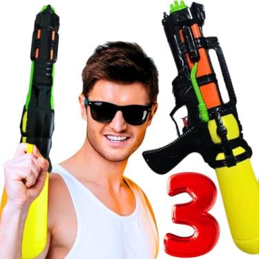 Imagem de Kit Brinquedos arminha de água 3 pistola d'agua tamanho grande piscina praia verão lançador lança água water gun presente dia das crianças menino 4 anos menina natal aniversario