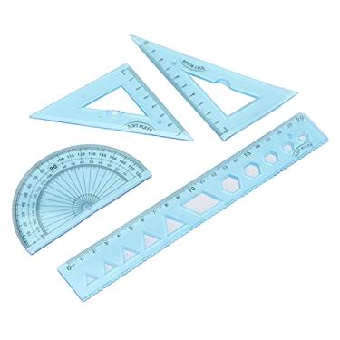 Imagem de Bússolas, Ferramenta de Medição de Plástico Macio, Transparente, Azul, Ferramentas de Medição de Comprimento de ângulo Com Linha Ondulada para Crianças, Kit de Régua para