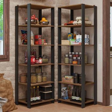 Imagem de Armário Estante Multiuso Organizador Despensa De Canto 10 Prateleiras 118cm Rustic/preto Madesa