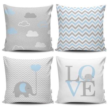 Imagem de Kit 4 Capas de Almofadas Decorativas Estampadas - Bebê Azul - VKAZA