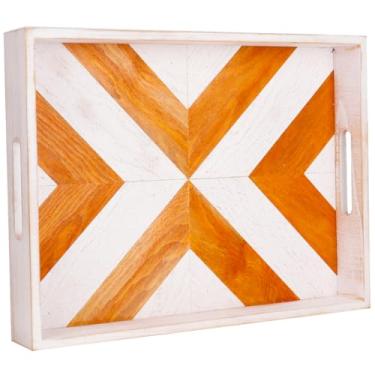 Imagem de Bandeja de servir de madeira com alças 41 x 31 cm bandeja grande para sala de estar, mesa de café, bandeja decorativa de madeira grande