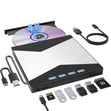 Imagem de Unidades Blu-Ray externas, gravador de Blu-ray portátil 4K USB 3.0 Tipo-C UHD BD Player com porta SD/TF, gravador de CD/DVD R/W 3D Blu-Ray, unidade Blu-Ray 4K externa compatível com laptop Windows Mac