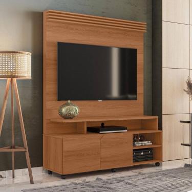 Imagem de Estante Home para TV até 60 Polegadas 2 Portas Prateleira e Rodízio Berlim Jequitibá - Lukaliam