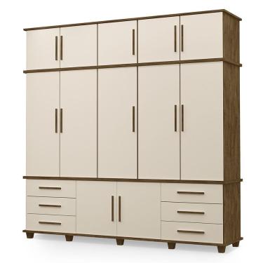 Imagem de Guarda Roupa Roupeiro Londres Triplex Grande 5 Portas 6 Gavetas com Maleiro Malbec Off White Luapa