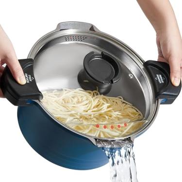 Imagem de ACTIV CUISINE Panela de macarrão de 8,5 litros com tampa de filtro, panela de alumínio fundido, revestimento de cerâmica antiaderente facilita a limpeza com tampa de vidro temperado, lavável na