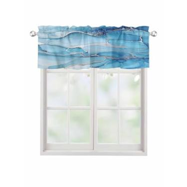 Imagem de Cortina de mármore azul para janelas Kithchen, cortina de camada de arte abstrata moderna tratamento de janela azul gradiente sanefas para quarto/sala de estar/banheiro, 137 x 45 cm