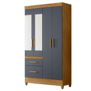 Imagem de Guarda Roupa Solteiro Madri 4 Portas Freijó Cinza com Espelho - Moval