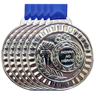 Imagem de Kit 5 Medalhas Grande Honra Ao Mérito 5,5cm Premiação Escola prata
