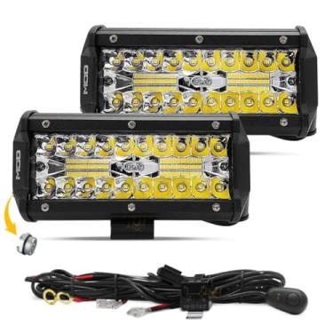 Imagem de Par Barra LED Mod LEDs 120W 6500K Lente 8D Farol Milha Auxiliar Foco Spot e Flood 7pol Com Chicote Elétrico Carro Caminhão Caminhonete 4x4 OffRoad