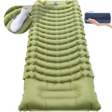 Imagem de Tapete de dormir inflável ultraleve para acampamento com travesseiro, bomba embutida, almofada de dormir, conforto máximo e quente, colchão de ar de acampamento compacto e leve para mochila, verde