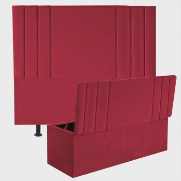 Imagem de Kit Cabeceira Estofada e Calçadeira Baú Recamier Grécia 100cm Solteiro Corino Vermelho - Ahz Móveis