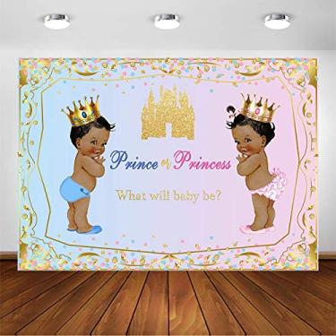 Imagem de Avezano Príncipe Africano ou Princesa Gênero Revelar Pano de Fundo Castelo Revelação de Gênero Real Decorações de Festa Rosa ou Azul Banner Fundo Fotográfico para Bebês Meninos ou Meninas (2,4 x 1,8 m