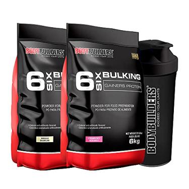 Imagem de Kit 2x Hipercalórico 6 Six Bulking Morango e Baunilha 6kg + Coqueteleira - Bodybuilders