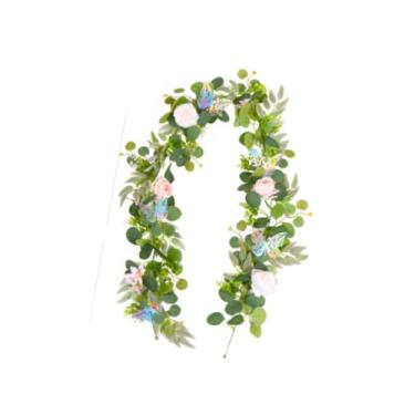 Imagem de IEUDNS Guirlanda de Eucalipto Artificial com Flores, Trepadeiras de Folhas Verdes Artificiais, Guirlanda de Folhagens Florais, Plantas Suspensas para Arranjo, Flor rosa