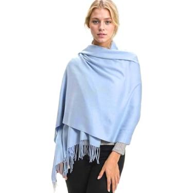 Imagem de Cachecol de caxemira, cachecol para mulheres, cachecol grande imitação de caxemira com borla, xale quente para vestido de noite, Wathet, standard